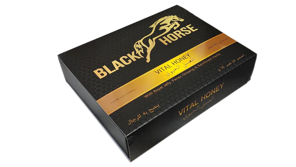 MIEL DE MALASIA BLACK HORSE VITAL HONEY, caja con 24 sobres de 10 gramos.