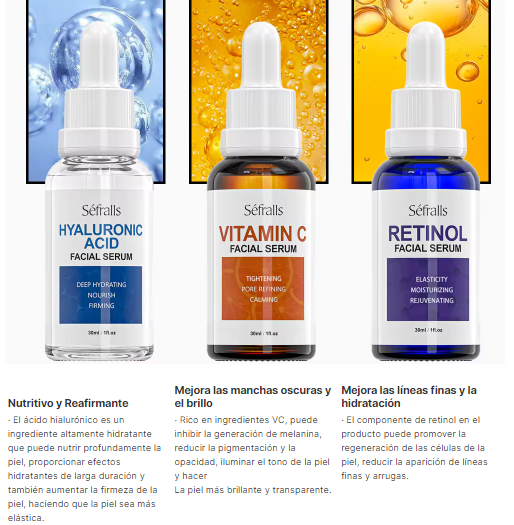 Conjunto de Suero Hidratante, Vitamina C, Ácido Hialurónico Y Retinol.